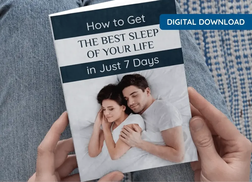 Vendor mock-up of an e-book about sleep with a couple asleep on the cover