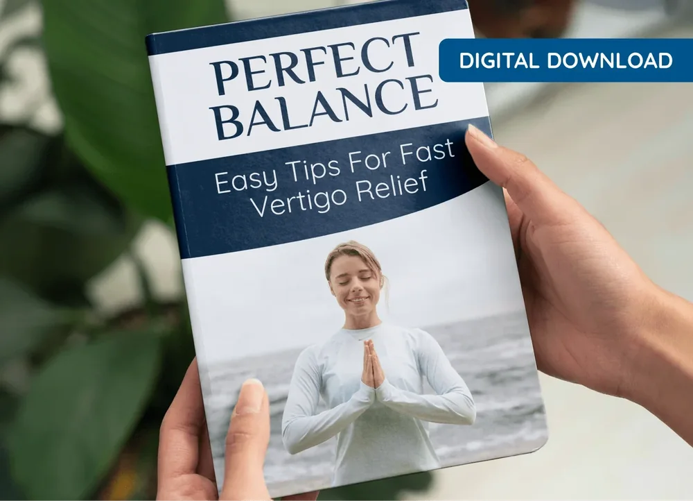 Vendor mock-up of an e-book titled Perfect Balance with a woman meditating on the cover